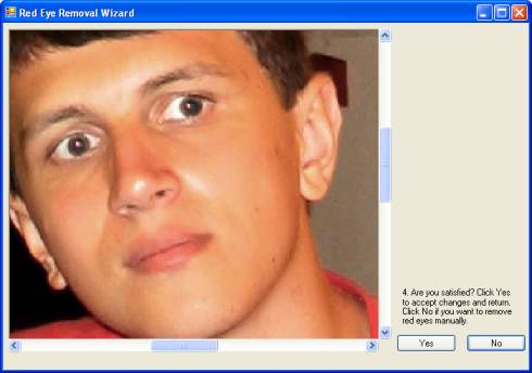 Red-eye removal wizard: step 2. Semiautomatic result confirmation.