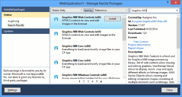 Using NuGet package manager for .NET