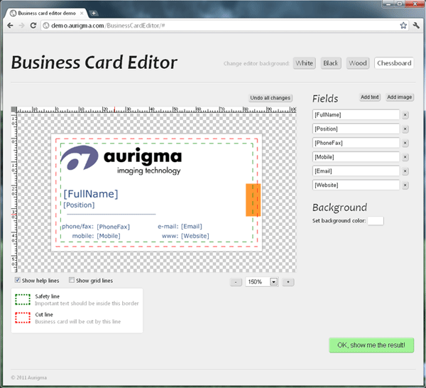 Online business card editor based on Graphics Mill.